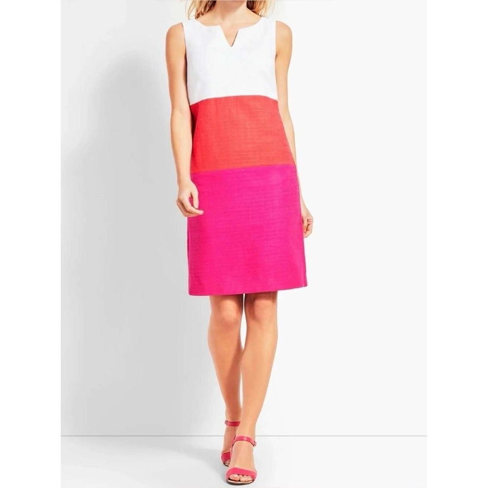 Talbots Colorblock Shift Dress – Size 4 – Pink Red White Sleeveless Dress